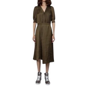 Zadig & Voltaire Ralia Satin Midi Dress Bronze Olive Green Size S NWT